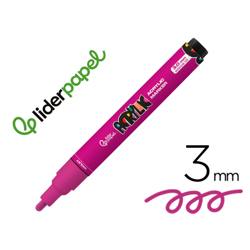 Rotulador liderpapel acrylic base agua todo tipo de superficie punta redonda 3 mm violeta