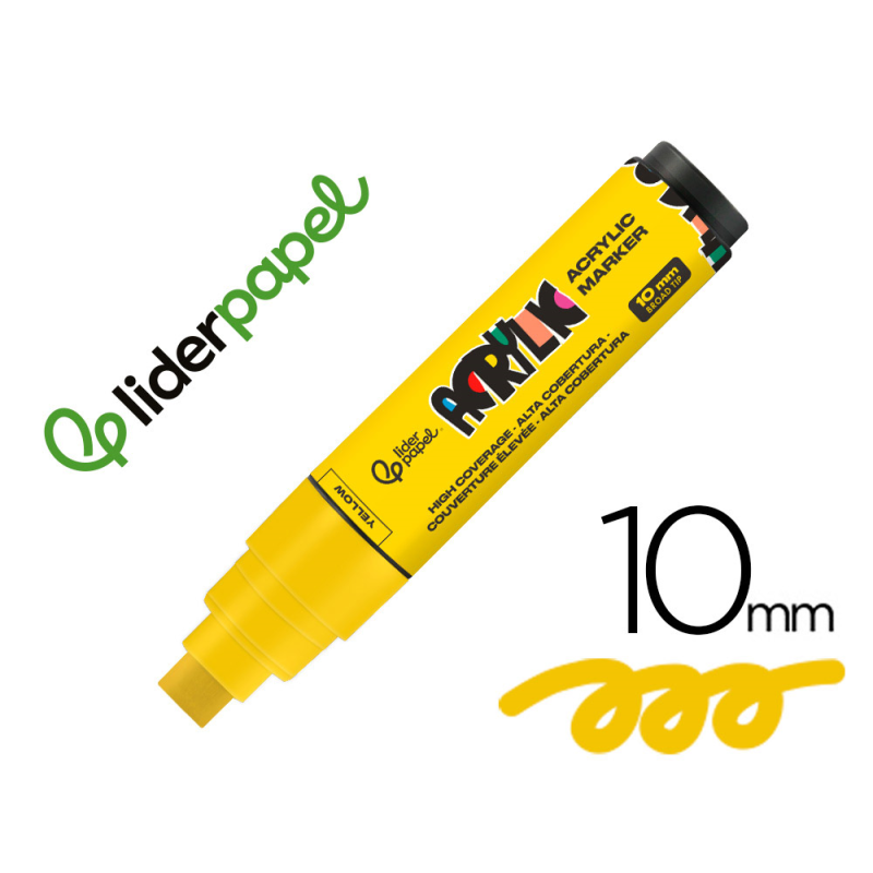 Rotulador liderpapel acrylic base agua todo tipo de superficie punta rectangular 10 mm amarillo