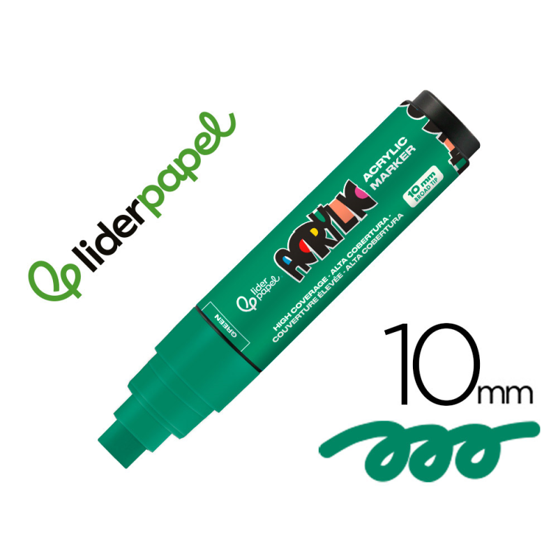Rotulador liderpapel acrylic base agua todo tipo de superficie punta rectangular 10 mm verde