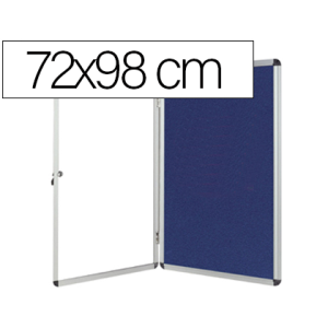 Vitrina de anuncios q-connect mural pequeña fieltro azul con puerta y marco con cerradura 72x98 cm