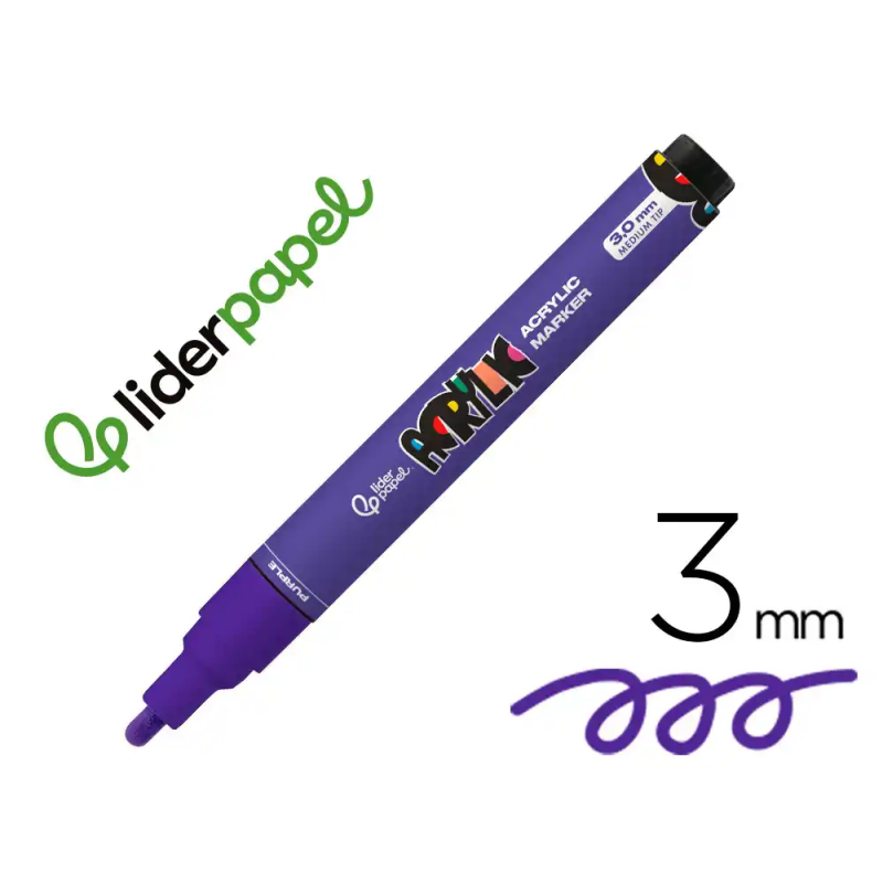 Rotulador liderpapel acrylic base agua todo tipo de superficie punta redonda 3 mm purpura