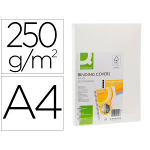 Tapa de encuadernacion q-connect carton din a4 blanco simil piel caja de 100 unidades
