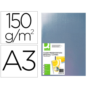 Tapa de encuadernacion q-connect pvc din a3 incolora 150 mc caja de 100 unidades