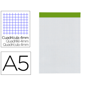 Bloc notas liderpapel cuadro 4 mm a5 80 hojas 60 g/m2 perforado sin tapa