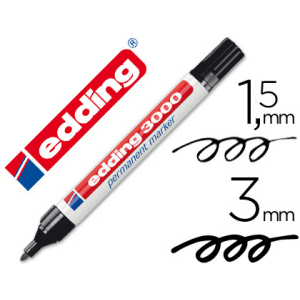 Rotulador edding marcador permanente 3000 negro punta redonda 1,5-3 mm recargable