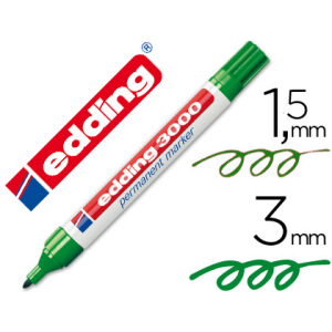 Rotulador edding marcador permanente 3000 verde punta redonda 1,5-3 mm recargable