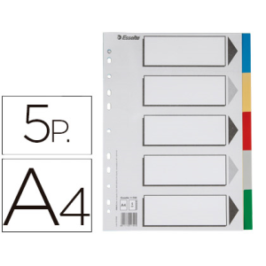 Separador esselte plastico juego de 5 separadores din a4 con 5 colores multitaladro