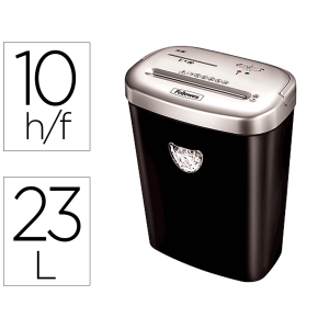 Destructora de documentos fellowes 53c capacidad de corte 10 hojas destruye grapasclips tarjetas y cd 23 litros