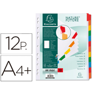 Separador exacompta cartulina juego de 12 separadores din a4+ multitaladro color blanco