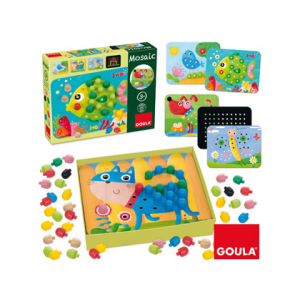 Juego goula didactico mosaico con pivotes de colores y laminas de animales +3 años