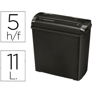 Destructora de documentos fellowes p-25s capacidad de corte 5 hojas corte en tiras papelera 11 litros