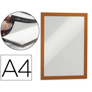 Marco porta anuncios durable magnetico din a4 dorso adhesivo removible color naranja pack de 2 unidades