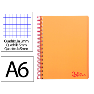 Cuaderno espiral liderpapel a6 micro wonder tapa plastico 120h 90 gr cuadro 5mm 4 bandas color naranja