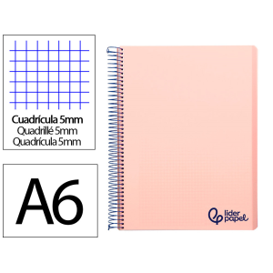 Cuaderno espiral liderpapel a6 micro wonder tapa plastico 120h 90 gr cuadro 5mm 4 bandas color rosa