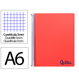 Cuaderno espiral liderpapel a6 micro wonder tapa plastico 120h 90 gr cuadro 5mm 4 bandas color rojo