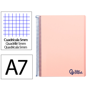 Cuaderno espiral liderpapel a7 micro wonder tapa plastico 100h 90gr cuadro 5mm 4 bandas color rosa