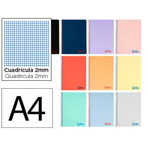 Cuaderno espiral liderpapel a4 wonder tapa plastico 80h 90gr milimetrado 2mm con margen colores surtidos