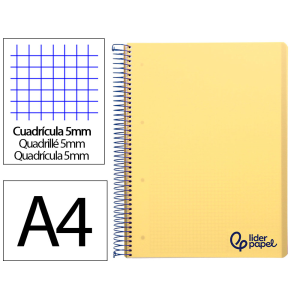 Cuaderno espiral liderpapel a4 micro wonder tapa plastico 120h 90gr cuadro 5mm 5 banda 4 taladros color amarillo