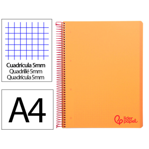 Cuaderno espiral liderpapel a4 micro wonder tapa plastico 120h 90gr cuadro 5mm 5 banda 4 taladros color naranja