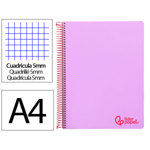 Cuaderno espiral liderpapel a4 micro wonder tapa plastico 120h 90gr cuadro 5mm 5 banda 4 taladros color lila