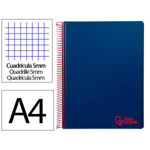 Cuaderno espiral liderpapel a4 micro wonder tapa plastico 120h 90gr cuadro 5mm 5 banda 4 taladros color azul marino