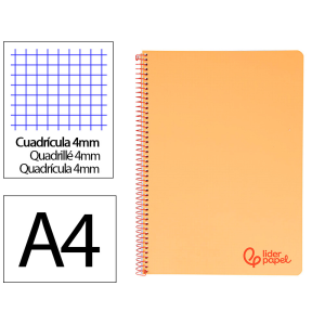 Cuaderno espiral liderpapel a4 wonder tapa plastico 80h 90gr cuadro 4mm con margen color naranja