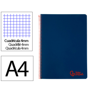 Cuaderno espiral liderpapel a4 wonder tapa plastico 80h 90gr cuadro 4mm con margen color azul marino