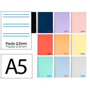 Cuaderno espiral liderpapel a5 wonder tapa plastico 80h 90gr pauta estrecha 2,5mm con margen colores surtidos