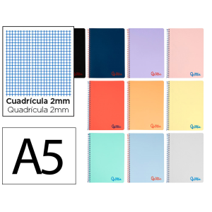 Cuaderno espiral liderpapel a5 wonder tapa plastico 80h 90g milimetrado 2mm colores surtidos
