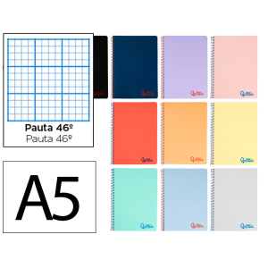 Cuaderno espiral liderpapel a5 wonder tapa plastico 80h 90g rayado nº46 colores surtidos