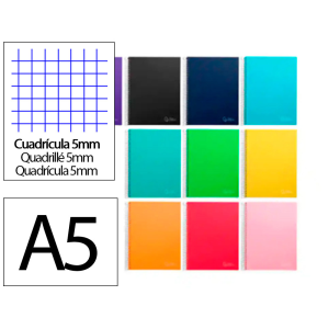 Cuaderno espiral liderpapel a5 micro jolly tapa forrada 140h 75gr cuadro 5mm 5 bandas 6 taladros colores surtidos