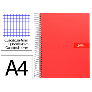 Cuaderno espiral liderpapel a4 crafty tapa forrada 80h 90gr cuadro 4mm con margen color roja