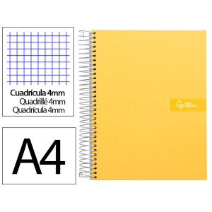 Cuaderno espiral liderpapel a4 crafty tapa forrada 80h 90gr cuadro 4mm con margen color amarillo