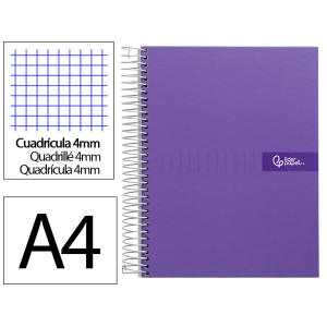 Cuaderno espiral liderpapel a4 crafty tapa forrada 80h 90gr cuadro 4mm con margen color violeta