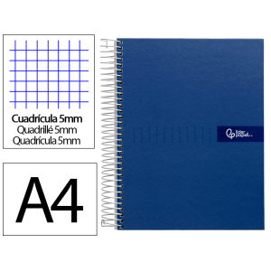 Cuaderno espiral liderpapel a4 micro crafty tapa forrada 120h 90gr cuadro 5mm 5 bandas 4 colores color azul