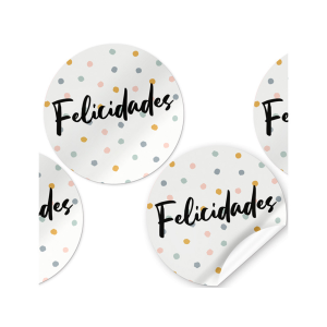 Etiqueta adhesiva arguval felicidades redondas rollo de 250 unidades