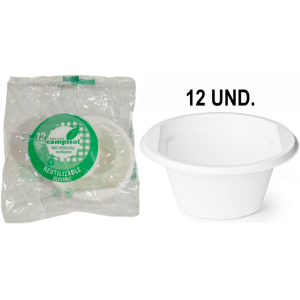 Cuenco de plastico reutilizable campisol 250 ml paquete de 12 unidades