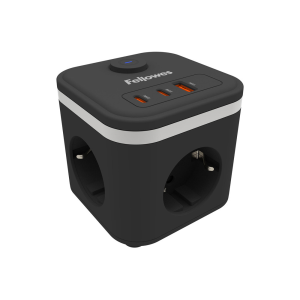 Regleta fellowes cubo multienchufes 3 tomas corriente + 2xusb c + a usb a color negro