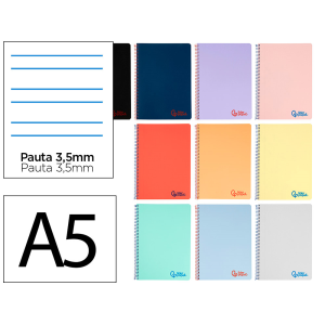 Cuaderno espiral liderpapel a5 wonder tapa plastico 80h 90g pauta 3,5mm con margen colores surtidos