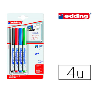 Rotulador edding para pizarra blanca 661 punta redonda 1-2 mm blister de 4 unidades colores surtidas