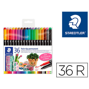 Rotulador staedtler permanente doble punta 3187 estuche de 36 unidades colores surtidos