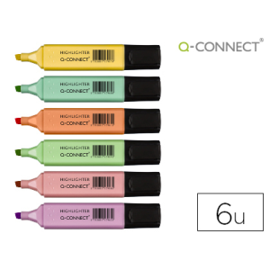 Rotulador q-connect fluorescente pastel punta biselada estuche de 6 unidades colores surtidos