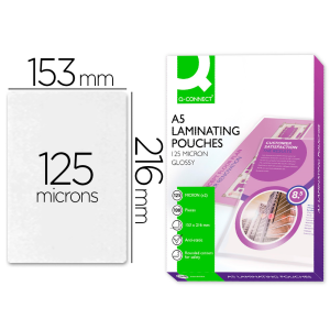 Bolsa de plastificar q-connect 153 x 216 mm din a5 125 mc autoadhesivas caja de 100 unidades