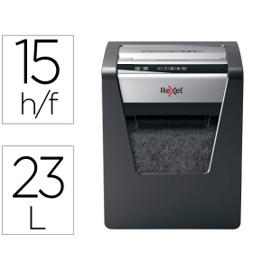 Destructora de documentos rexel momentum x415 capacidad de corte 15 hojas destruye grapas y clips papelera 23 l