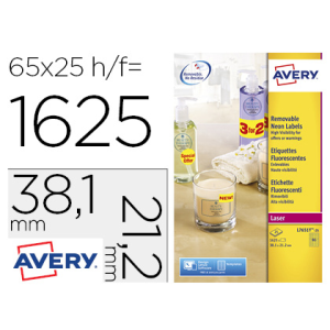 Etiqueta adhesiva avery tamaño 38,1x21,2 mm removible amarillo fluorescente caja de 1625 unidades