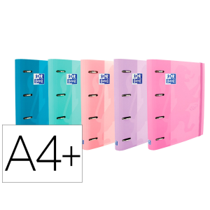 Carpeta con recambio oxford europeanbinder touch pastel 4 anillas 35 mm din a4+ tapa extradura con gomilla colores