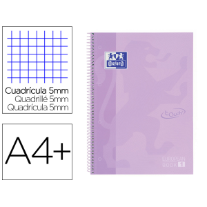 Cuaderno espiral oxford ebook 1 school touch te din a4+ 80 hojas cuadro 5 mm con margen malva pastel