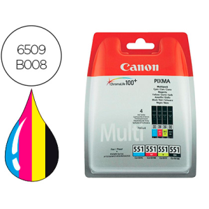 Ink-jet canon 551 c/m/y/bk pixma ip8750 / ix6850 / mg5550 / mg6450 / mg7150 / mx725 / mx925 pack 4 colores