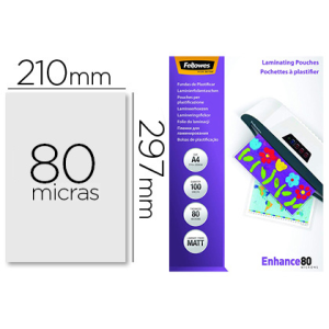 Bolsa de plastificar fellowes mate din a4 80 mc pack 100 unidades