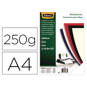 Tapa de encuadernacion fellowes din a4 carton brillo negro chromolux 250 gr pack de 100 unidades